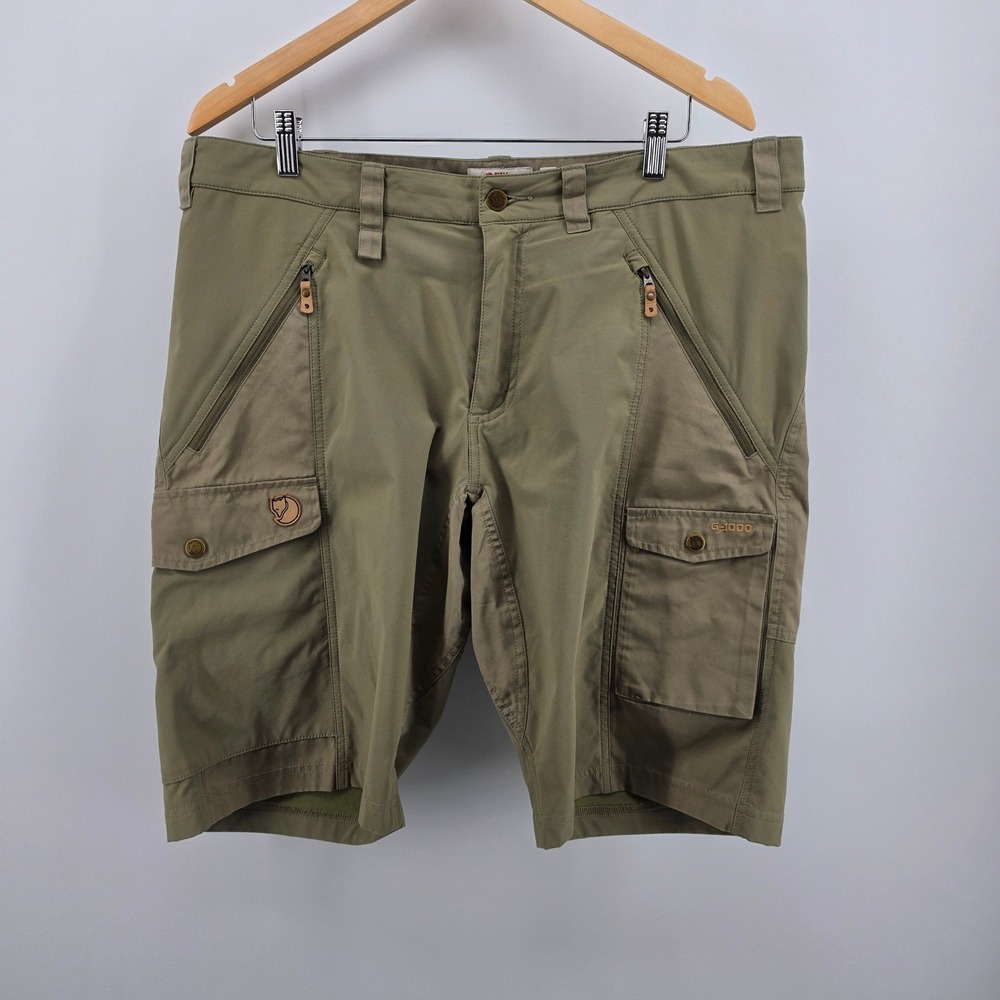 Fjallraven Abisko Shorts Mens 37 Green G-1000 Trekking Hiking Cargo 12" Inseam